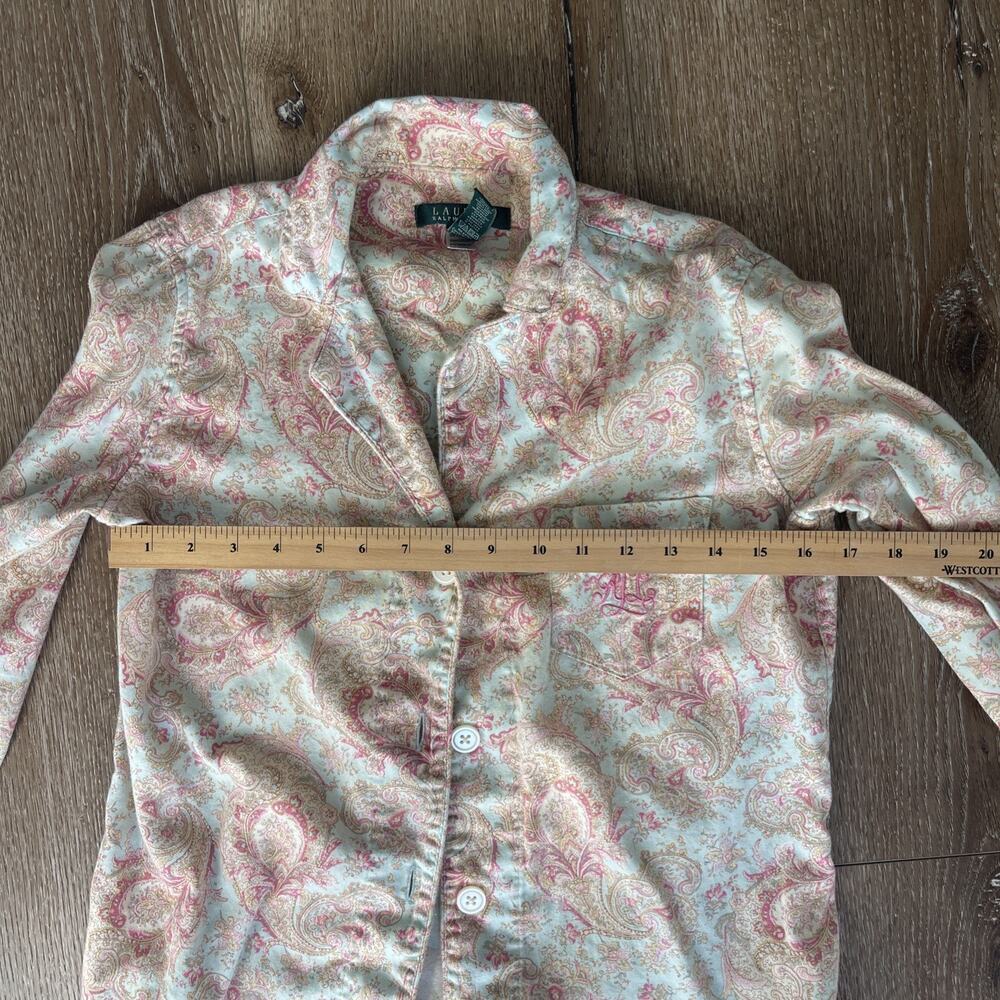 Lauren Ralph Lauren Women S Pajama Set Paisley Print Button Up Top Pants Flannel - Picture 14 of 16